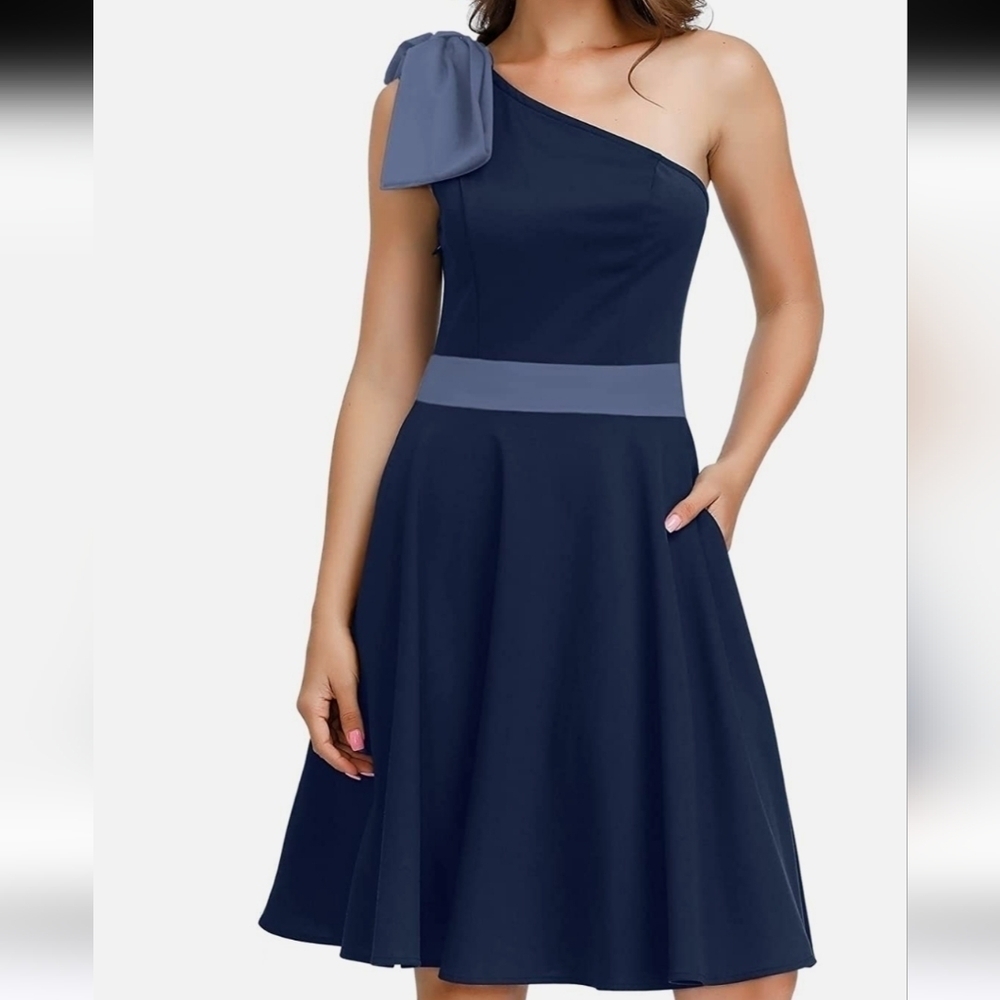 JASAMBAC Women's BowShoulder,  Pockets A-line Cocktail Party Dress NWT  Size 2XL
